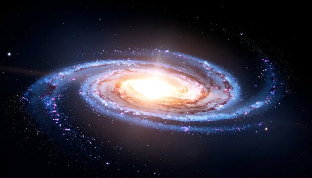 A stunning, vibrant spiral galaxy illuminates the cosmic void with swirling arms and a bright core