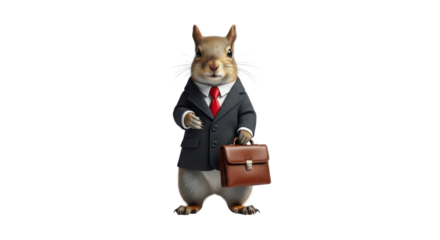Squirrel in a business suit holding a briefcase isolated PNG with Transparent Background