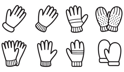Obraz premium Vector icon set of winter gloves and mittens in simple modern outline style