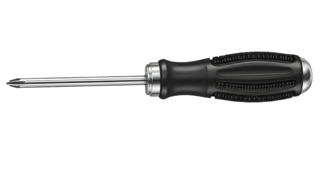 Phillips head screwdriver, black ergonomic rubber handle tool