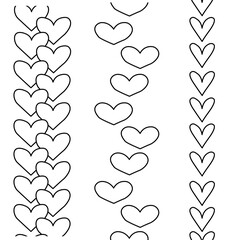 Hearts Valentine's Day seamless border vertical. Vector graphic line black and white illustration. Banner, poster, wrapping paper, sticker, print, modern textile design.
