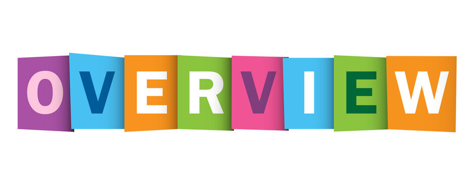 OVERVIEW colorful typography banner on transparent background