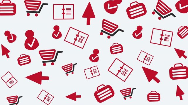 Seamless Digital Shopping Icons Pattern, E-commerce Symbols, Online Purchase Elements, Graphic Design, Flat Style, Repetitive Background