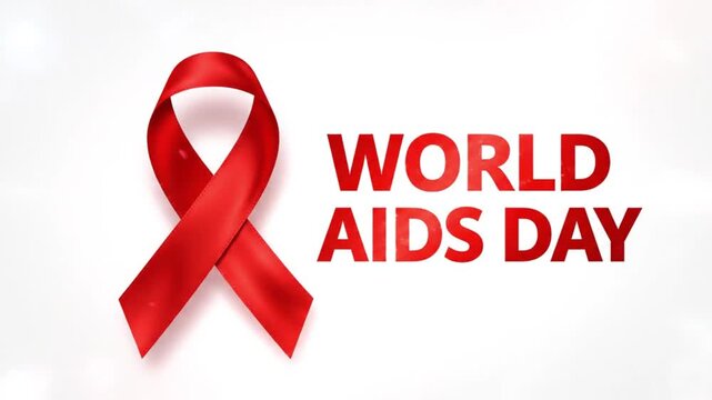 "World AIDS Day &ndash; Red Ribbon Awareness Symbol with Bold Text"