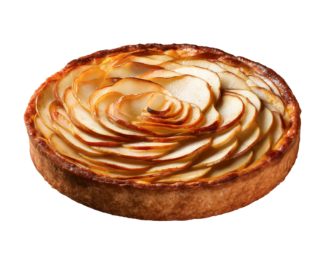 Pear tart with spiral sliced topping; isolated on white background