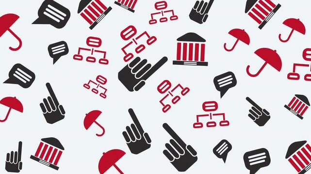 Patterned Graphic Design Featuring Diverse Symbols of Justice, Voting, and Democracy on White Background, Seamless Layout from Top View