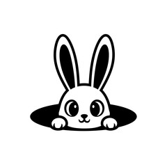 A cute cartoon bunny rabbit peeking out of a hole