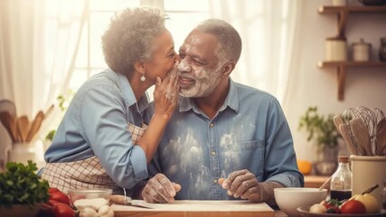 A couple shares laughs and great recipes while cooking in their bright kitchen - Powered by Adobe
