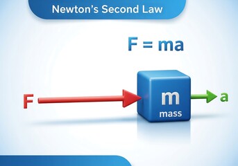 Visualize Newton's Second Law F=ma with this dynamic 3D illustration demonstrating force, mass, and acceleration principles