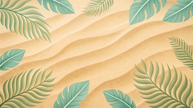 Tropical palm leaves adorn rippling sand dunes creating a serene beachy summer vacation vibe