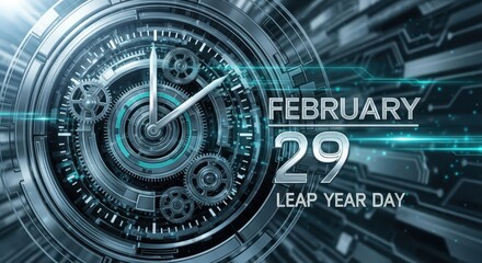 Futuristic Leap Year Day Concept with Clock. Ai generation
