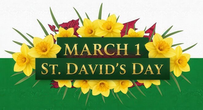 St. David's Day Celebration with Daffodils. Ai generation