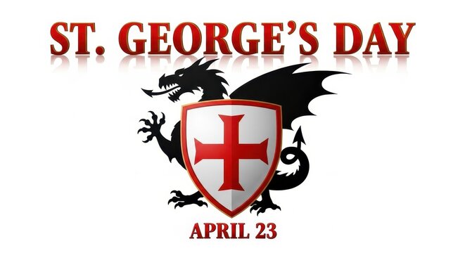 St. George's Day celebration graphic with dragon and shield. Ai generation