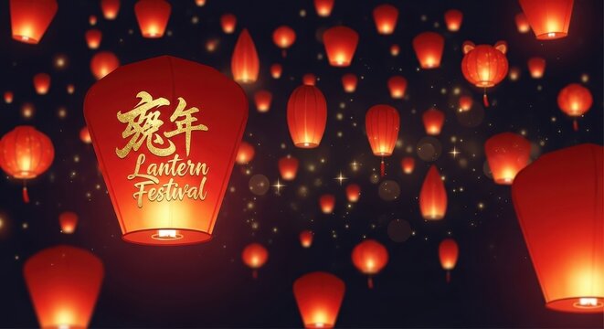 Lantern Festival Celebration with Glowing Lanterns. Ai generation
