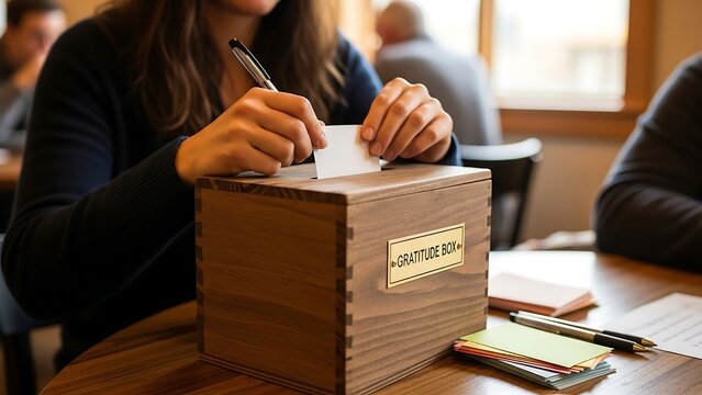Person Placing Ballot in Wooden Ballot Box.