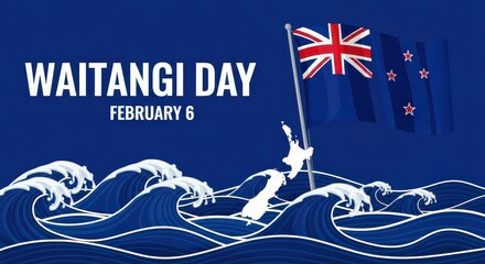 Waitangi Day Celebration with New Zealand Flag. Ai generation