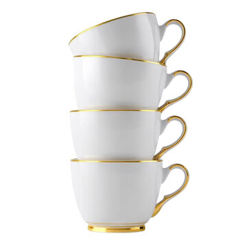 Stacked Tea Cups Side View Isolated on White Background &ndash; High-Resolution Studio Lighting Product Photo for Food Packaging and Mockup Design