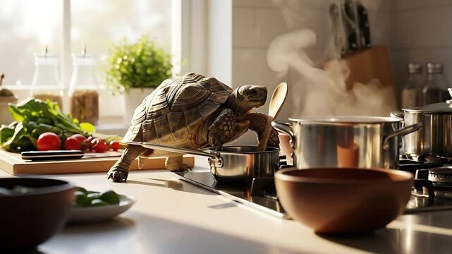  Turtle Cooking in Kitchen Scene
