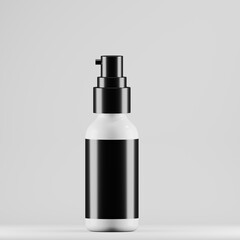 Small White Cosmetic Bottle Mockup with Airless Pump and Blank Label