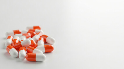 Orange and White Capsules on White Background.