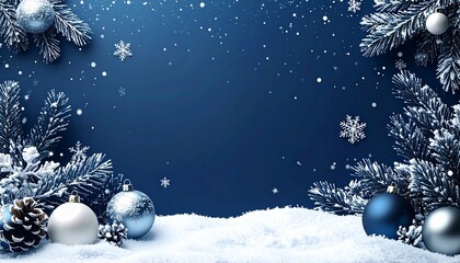 blue christmas background , blue winter christmas background with snowflakes and white ornaments for holiday design