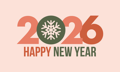 2026 Happy New Year. Greeting Card Design with Modern Retro Typography