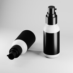 Two Cosmetic Airless Pump Bottles Mockup with Blank Labels