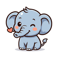 Cartoon elephant mascot winks holding a heart