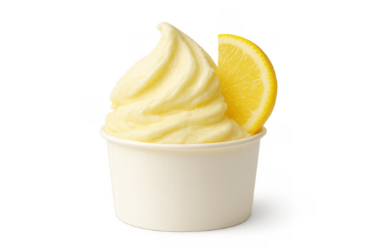 Lemon soft serve ice cream in white cup