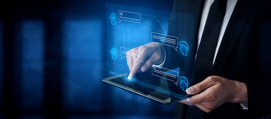 AI chatbot interface facilitates communication, chatbot, and AI interaction for automated user support and information exchange Vouch