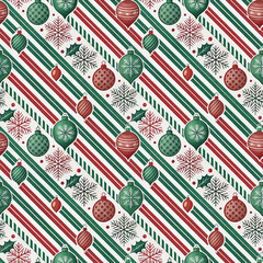 Christmas Stripes & Ornaments Seamless Pattern