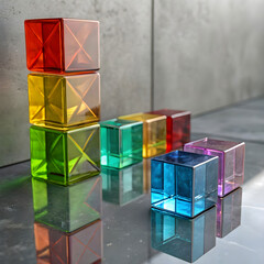 Obraz premium A vibrant 3D render featuring multi-colored glass pieces set against a neutral gray background.