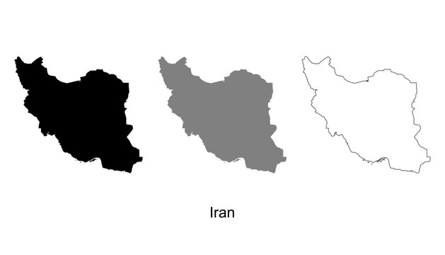 Iran map set. Iran map vector. Iran map on silhouette, gray, and outline