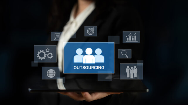 Outsourcing concept showing collaboration, delegation, global workforce, productivity, and task management through remote teams and external service providers Latch