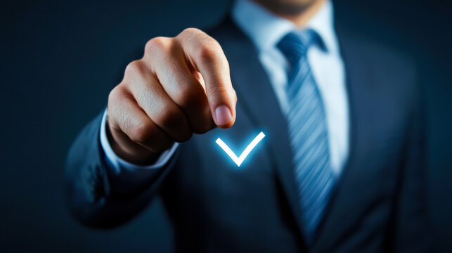 Business professional confirming success through digital interaction in a modern office setting