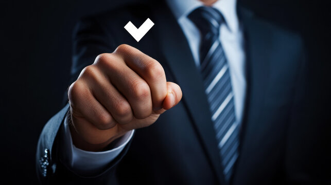 Business professional confirming success through digital interaction in a modern office setting - Powered by Adobe