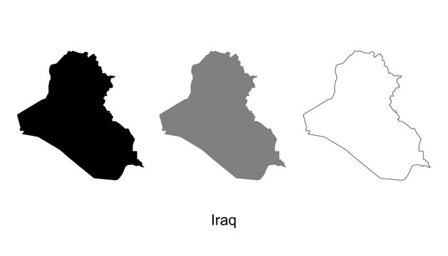 Iraq map set. Iraq map vector. Iraq map on silhouette, gray, and outline