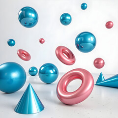 composition of floating geometric primitives, showcasing detailed textures.