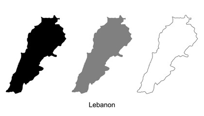 Lebanon map set. Lebanon map vector. Lebanon map on silhouette, gray, and outline