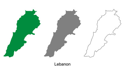 Obraz premium Lebanon map set. Lebanon map vector. Lebanon map on green, gray, and outline