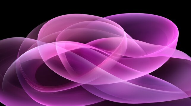 A digital illustration of abstract art featuring overlapping, translucent shapes in shades of pink and purple against a black background.