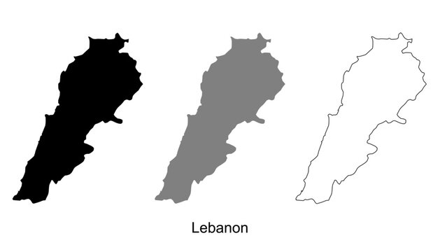 Lebanon map set. Lebanon map vector. Lebanon map on silhouette, gray, and outline