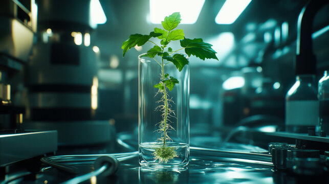 Fascinating plant growth experiment in a laboratory showcasing roots in water