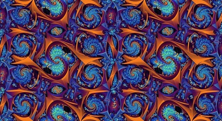 Vibrant Abstract Pattern with Swirling Shapes and Rich Color Palette.