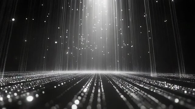 Digital particles flowing down creating a data stream