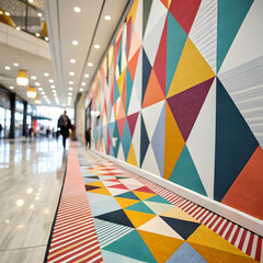 An abstract geometric wallpaper featuring bold shapes, vibrant colors.