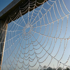 An abstract square composed of delicate fine threads on a clear background.