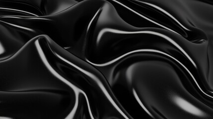Fototapeta premium A black, shiny fabric with a smooth, flowing texture.