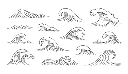 Water waves pattern silhouette outline bundle