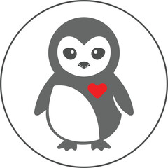 Cute cartoon penguin with red heart